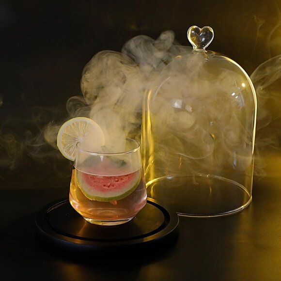 Smoking Cloche For Food Drinks With Wood Base, Cocktails Smoke Infuser Accessory - Picture 8 of 10